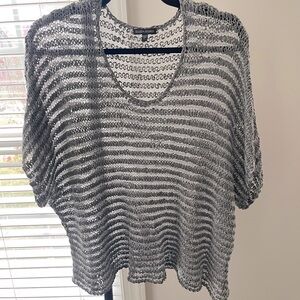 Eileen Fisher Open Twist Stripe Scoop Neck Box Top